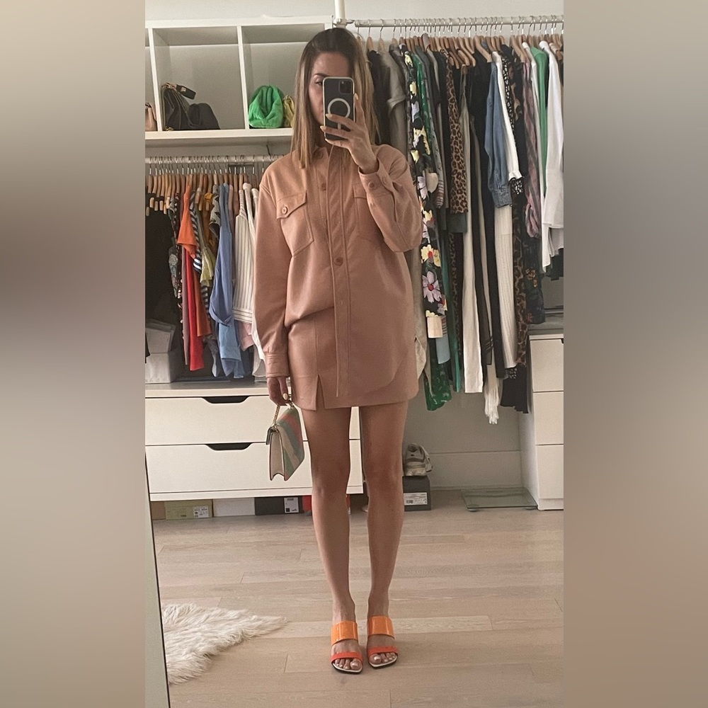 Aritzia, Leather Wilfred Set Jacket and Mini Skirt, Light Pink, Size XS and 2